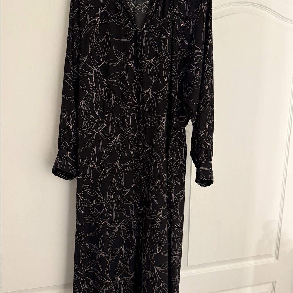 a new day Black Leaf-Print Long Sleeve Maxi Dress